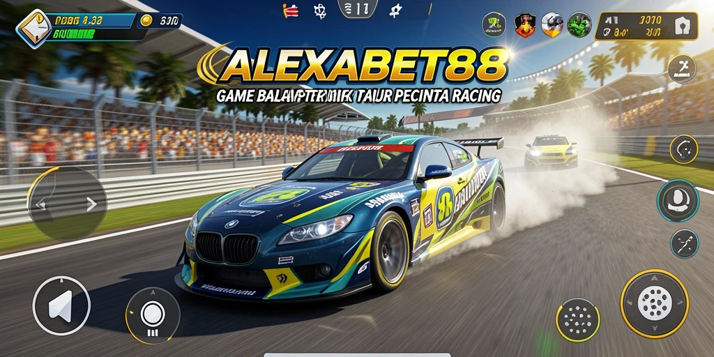 Tampilan gameplay ALEXABET88 dengan mobil balap cepat.