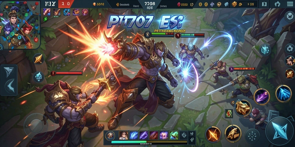 Screenshot gameplay PT707 menampilkan aksi seru dalam pertempuran MOBA.