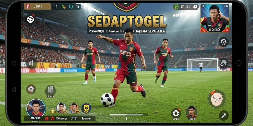 Screenshot utama SEDAPTOGEL menampilkan aksi permainan sepak bola yang seru.